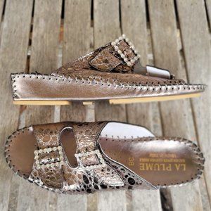 New LA PLUME Jen Bronze Metallic Rhinestone Ergonomic Footbed Sandals 38